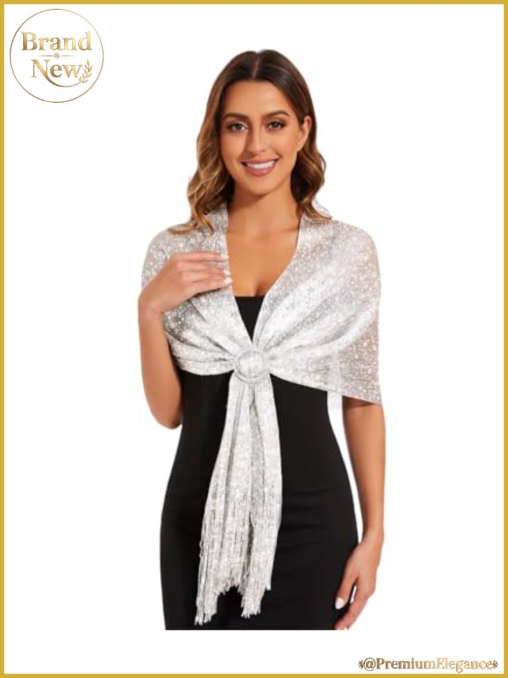 Metallic Sparkling Shawl Wrap with Buckle for Evening Party Wedding